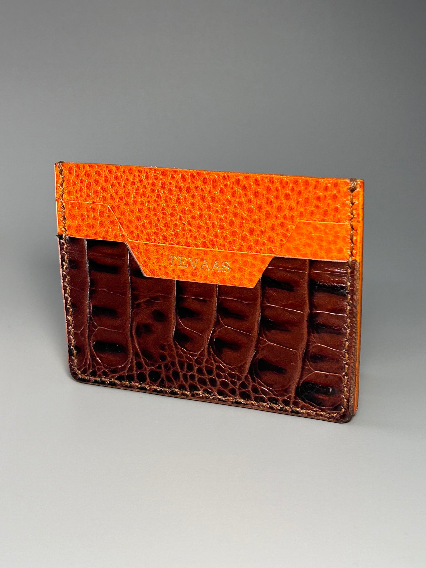 Cape Caro Cardholder – Brown Croco & Orange